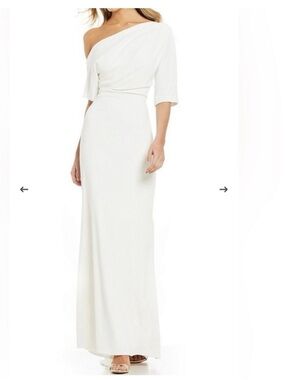 Badgley Mischka Elegant One-Shoulder White Maxi Dress